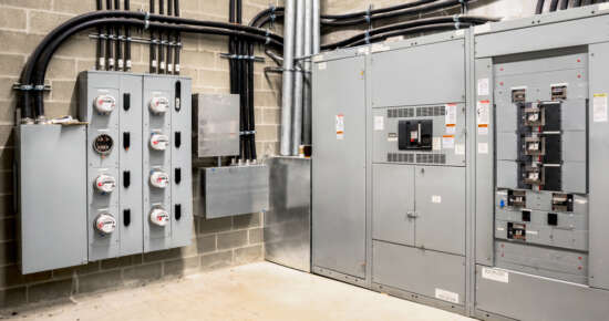 Electrical,Room,Of,Residential,Or,Commercial,Building.,Multiple,Smart,Meters,